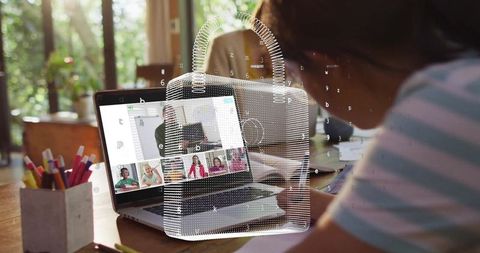 Young student engaged in virtual learning session with secure technology