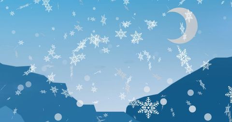 Serene Night Snowfall Over Winter Landscape with Crescent Moon