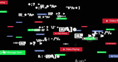 Digital Interface Icons on Dynamic Black Background
