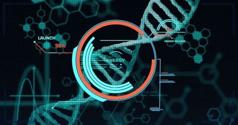 Futuristic dna interface with energy gauge visualization