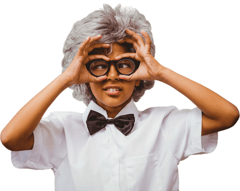Biracial child in scientist costume with transparent background