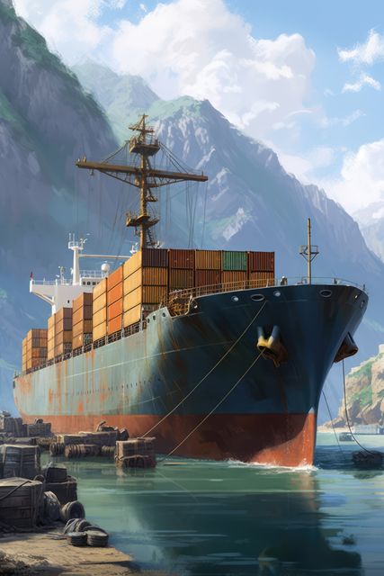 Cargo boat in shipyard port, created using generative ai technology - Download Free Stock Photos Pikwizard.com