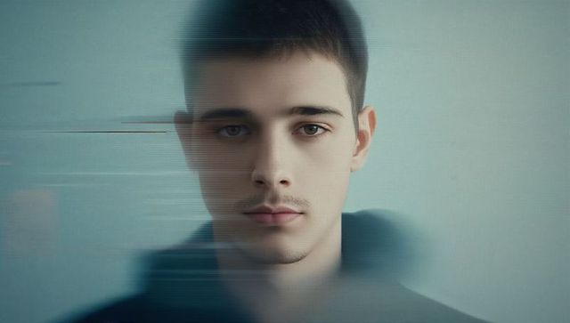 Digital art: man in hoodie with glitch effect