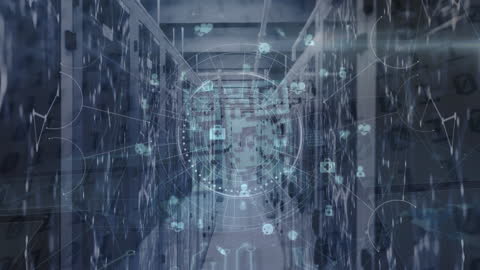 Futuristic Data Security in Server Room with QR Code Animation