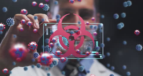 Biochemist Analyzing Pandemic Data on Transparent Tablet