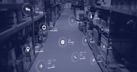 Digital interface illustrates smart warehouse logistics