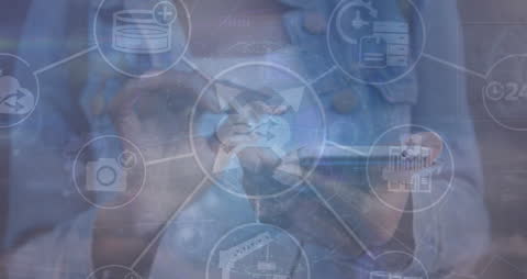 Digital Network Overlay with Business and Health Icons