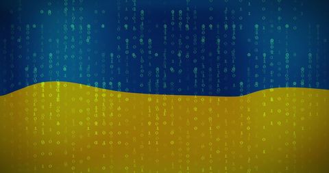 Ukraine flag and binary code symbolizing digital security