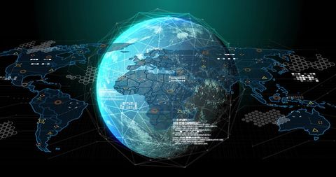 Global Digital Mapping with Data Visualization on Rotating Earth - Download Free Stock Images Pikwizard.com