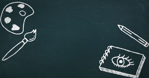 Creative School Supplies on Chalkboard Background