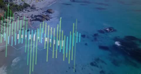 Abstract Data Visualization Overlaying Idyllic Beach Setting
