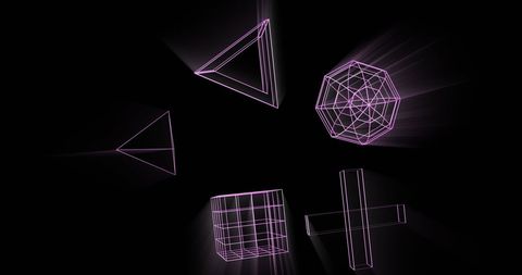 Glowing Purple 3D Shapes on Black Background