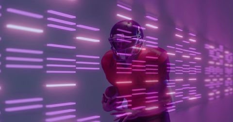American Football Player Amidst Futuristic Neon Light Trails