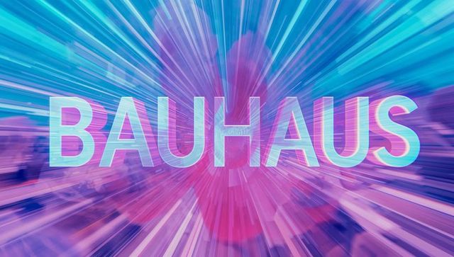 Futuristic Bauhaus Design with Radiating Neon Light Streaks