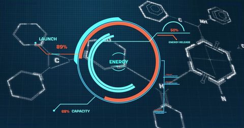 Digital Interface Showing Energy Data and Chemical Formulas - Download Free Stock Images Pikwizard.com
