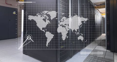 Digital World Map Interface in Modern Server Room - Download Free Stock Images Pikwizard.com