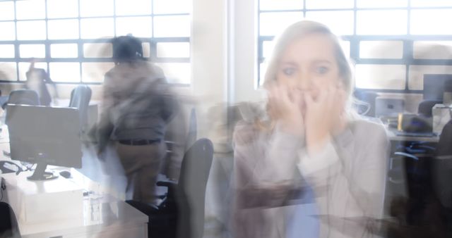 Blurred Business Office with Stressed Businesswoman - Download Free Stock Images Pikwizard.com