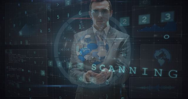 Businessman Analyzing Data with Holographic Scanning Interface - Download Free Stock Images Pikwizard.com