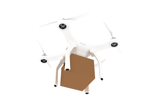 Transparent quadcopter drone delivering brown box package - Download Free Stock Videos Pikwizard.com