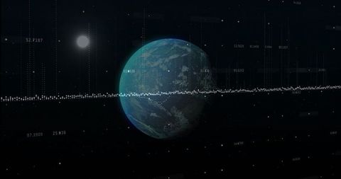 Earth-Like Planet in Space with Data Visualization Overlay