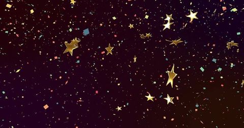 Glittering Gold Stars and Pastel Confetti Shower on Dark Gradient Backdrop for Celebration