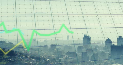 Dynamic Financial Data Overlaid on Modern Cityscape