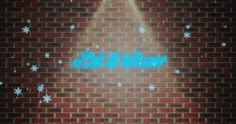 Neon Let It Snow Sign on Brick Wall with Snowflakes