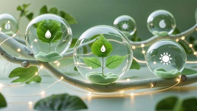 Eco-Friendly Innovation with Seedling and Glass Sphere Symbolism