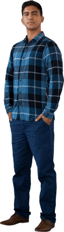 Confident Young Man in Casual Blue Outfit Standing Against Transparent Background