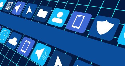 Digital Interface and Icons on Blue Grid Background - Download Free Stock Images Pikwizard.com