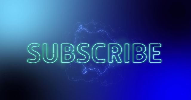 Neon subscribe text with lightning on blue background serves as a perfect element for engaging social media graphics and call-to-action buttons. Ideal for website enhancements, YouTube intros, or digital marketing materials aiming to capture the audience's attention.