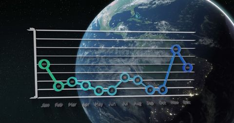 Global network infographic with data analysis overlay on globe