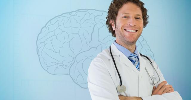 Smiling Doctor with Stethoscope Against Medical Brain Background - Download Free Stock Photos Pikwizard.com