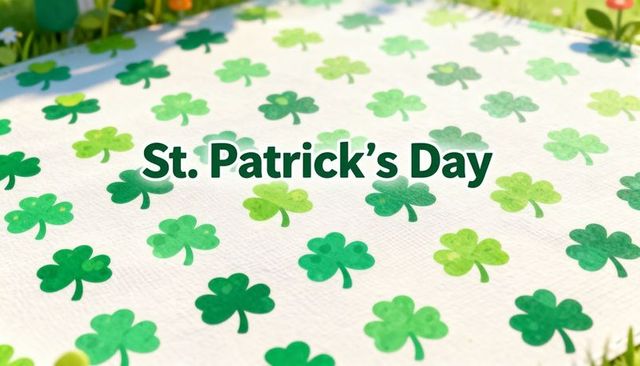 St. Patrick's day watercolor shamrock pattern on textured napkin with bold centered text