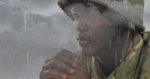 African American Soldier in Rain Promotes Mental Health Awareness - Download Free Stock Images Pikwizard.com