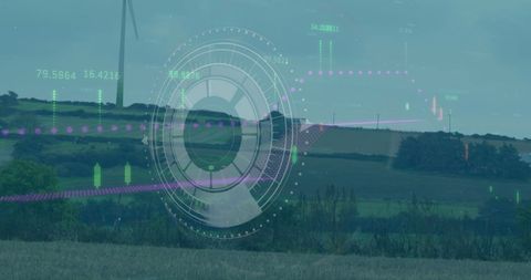 digital interface with windmill in a sustainable landscape - Download Free Stock Images Pikwizard.com