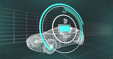 Digital Illustration of Electric Car with Battery Level Indicator