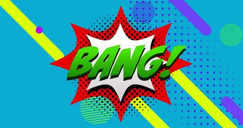 Bang text in retro speech bubble on abstract background