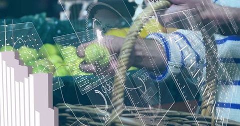 Artisan securing rope basket rim with gloved hands and augmented reality ui overlays