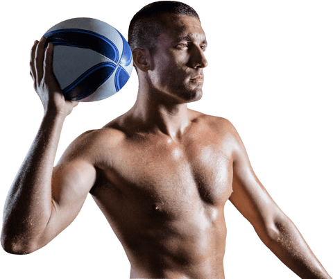 Transparent Shirtless Rugby Player Holding Ball