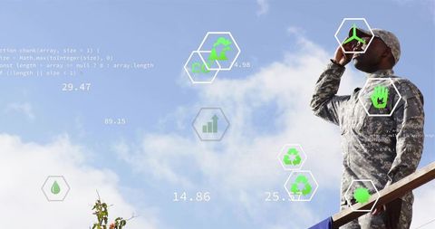 Soldier shielding eyes while using augmented reality hud for environmental monitoring