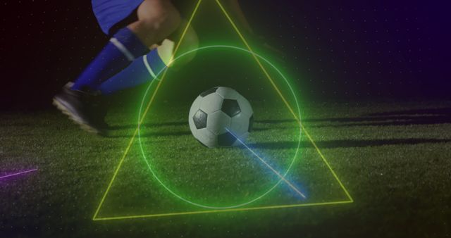 Soccer Player Kicking Ball with Neon Lights - Download Free Stock Images Pikwizard.com