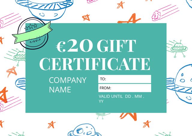 Colorful €20 Gift Certificate With Doodle Design - Download Free Stock Templates Pikwizard.com