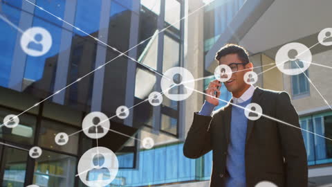 Businessman Using Phone with Network Connections Overlay