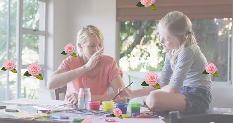 Mother and Daughter Painting with Rose Overlay for Added Charm