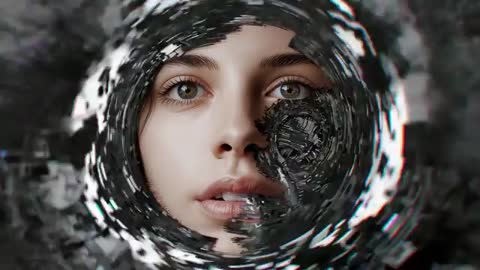 Rotating Digital Expression Transforming Woman's Face