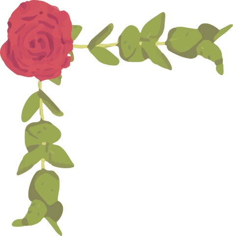 Decorative red rose floral corner with transparent background