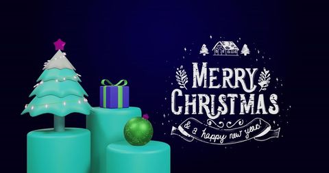 Festive Christmas Scene with Tree and Decorations in Vibrant Colors