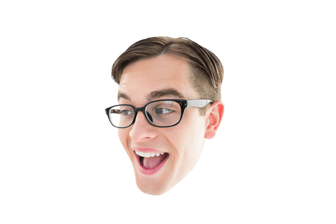 Joyful Caucasian Man with Glasses on Transparent Background