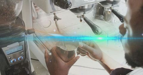 Barista crafting perfect foam for latte art in modern cafe